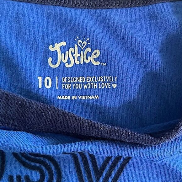 🌴 Justice ‘Busy Doing Nothing’ Graphic Girls 10 Bright Blue Ringer Tee - Picture 4 of 9